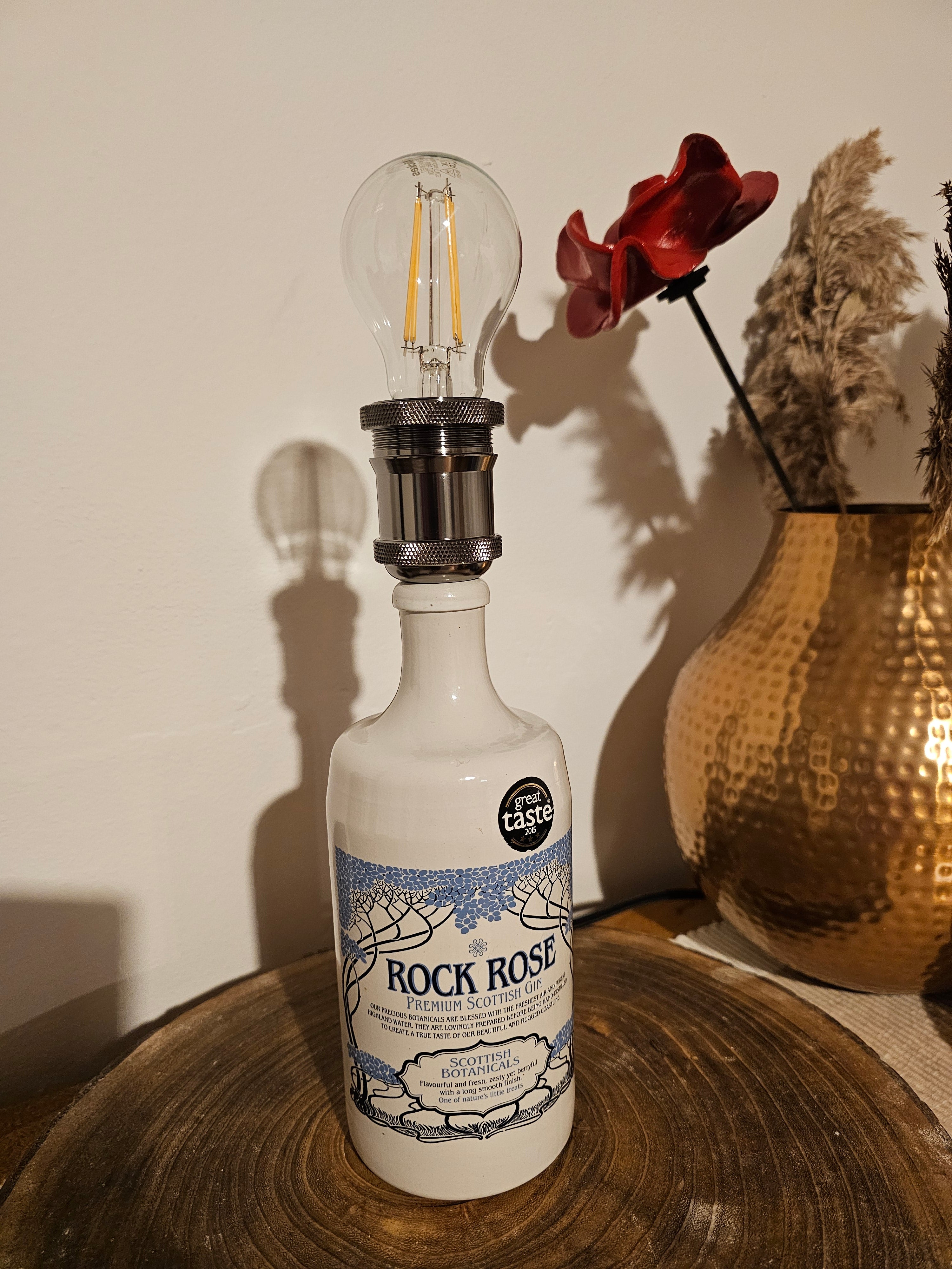 Upcycled Ceramic Rock Rose Gin Bottle Lamp