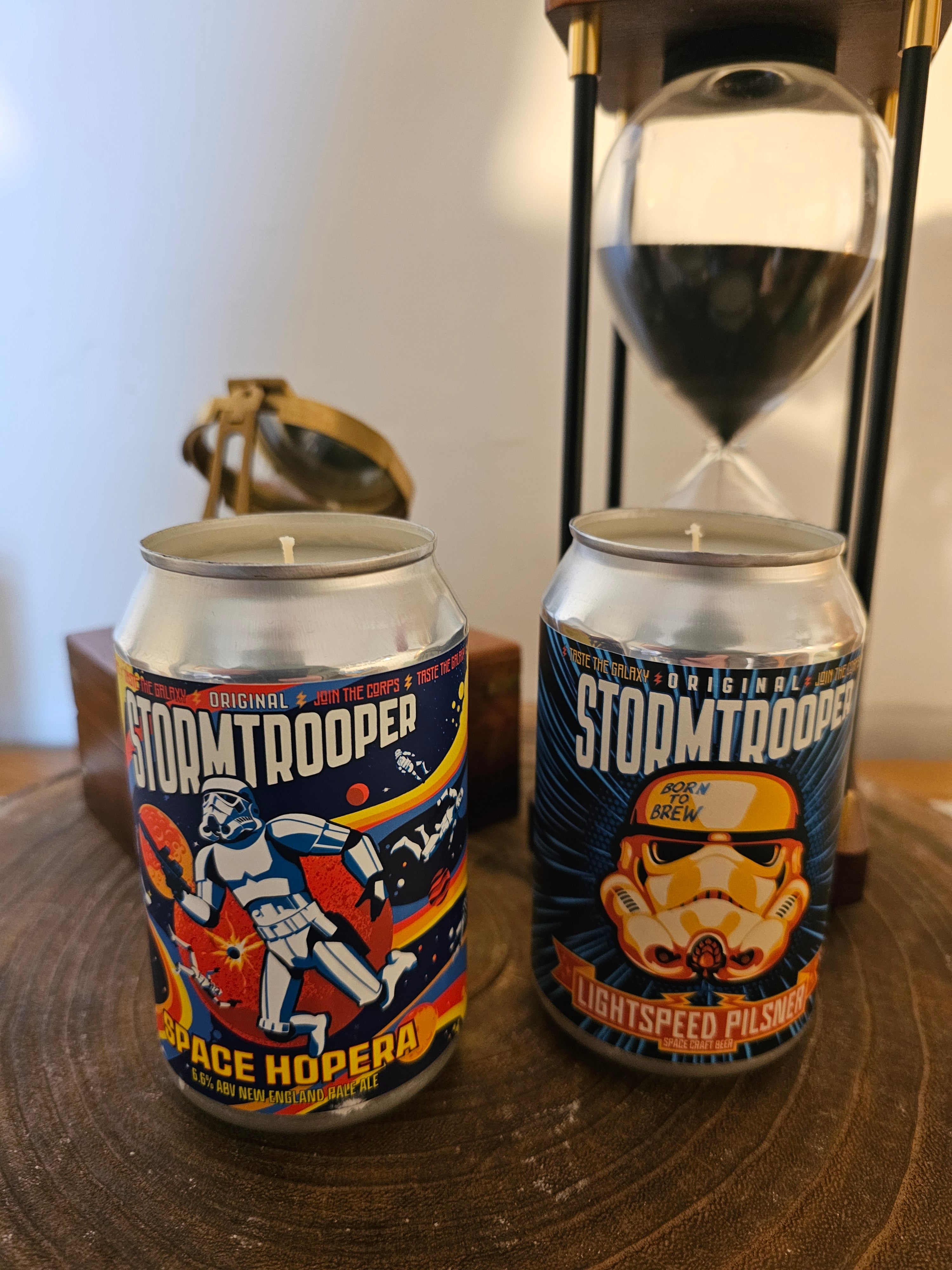 Retro Stormtrooper Beer Can Candle Set – Sweet Red Berry Scented (Upcycled Pair)