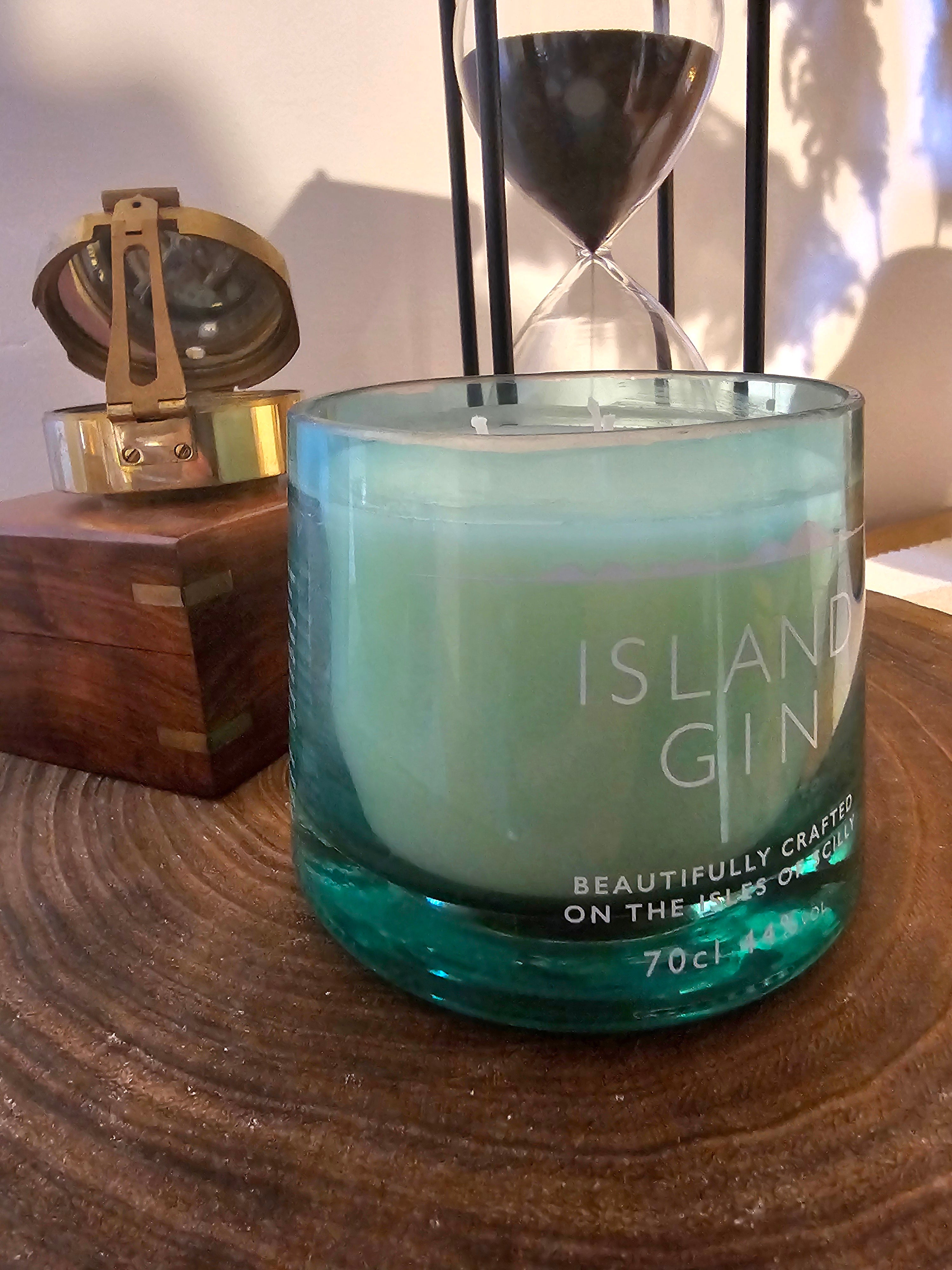 Handmade Upcycled Sweet Orange Scented Island Gin Bottle Candle With Lid - Genie Of Gins