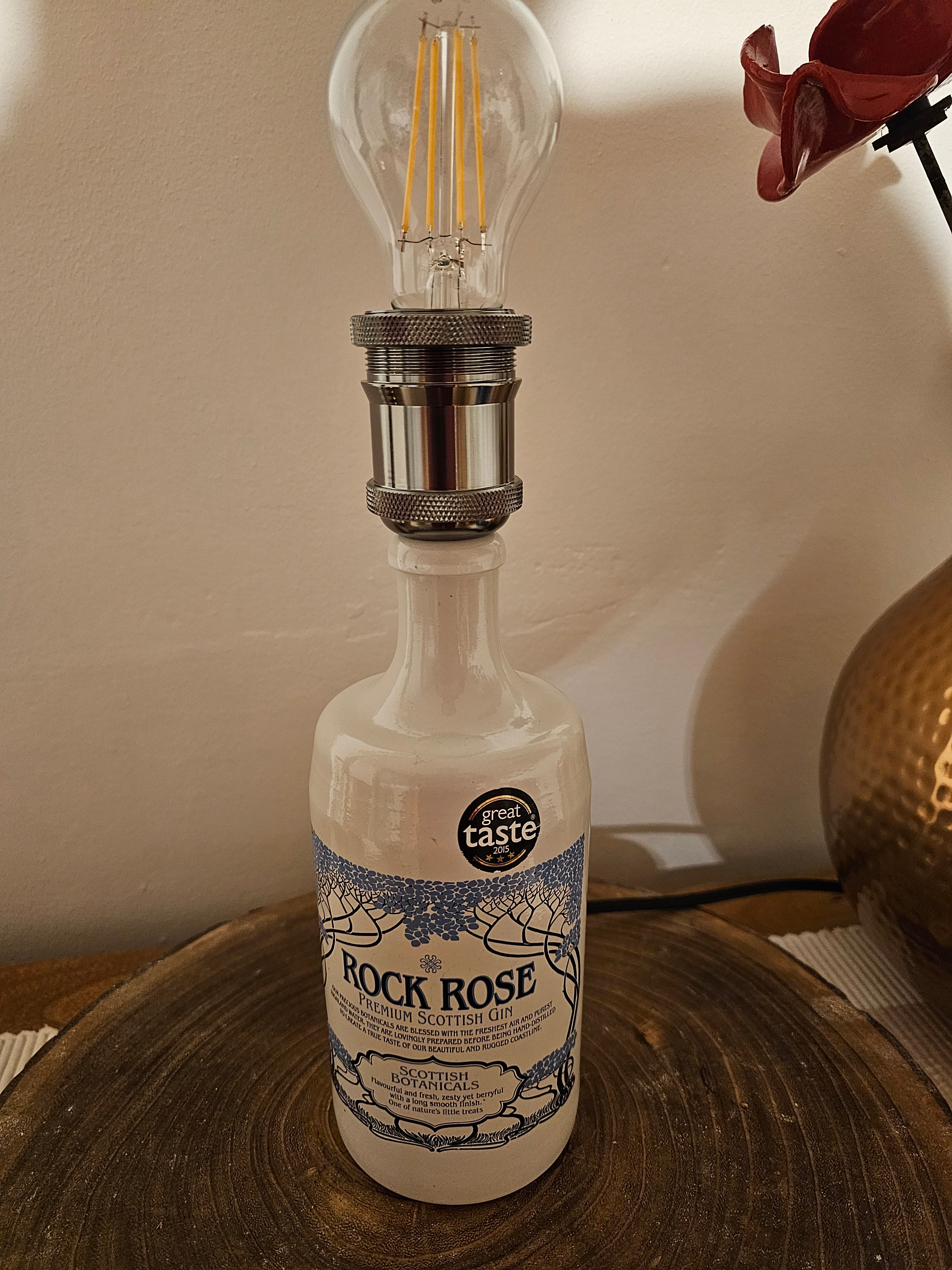 Upcycled Ceramic Rock Rose Gin Bottle Lamp