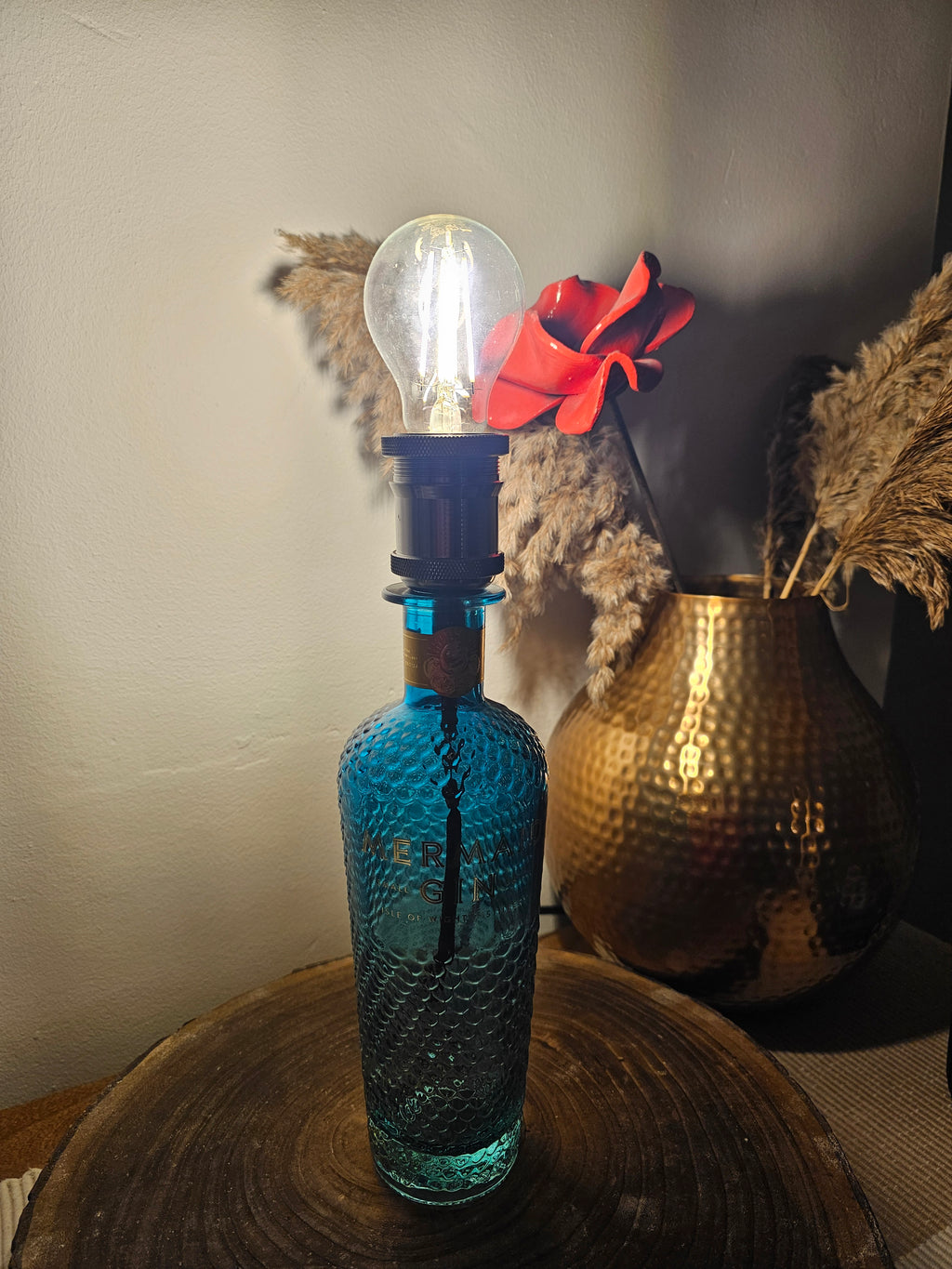Upcycled Blue Mermaid Gin Bottle Lamp