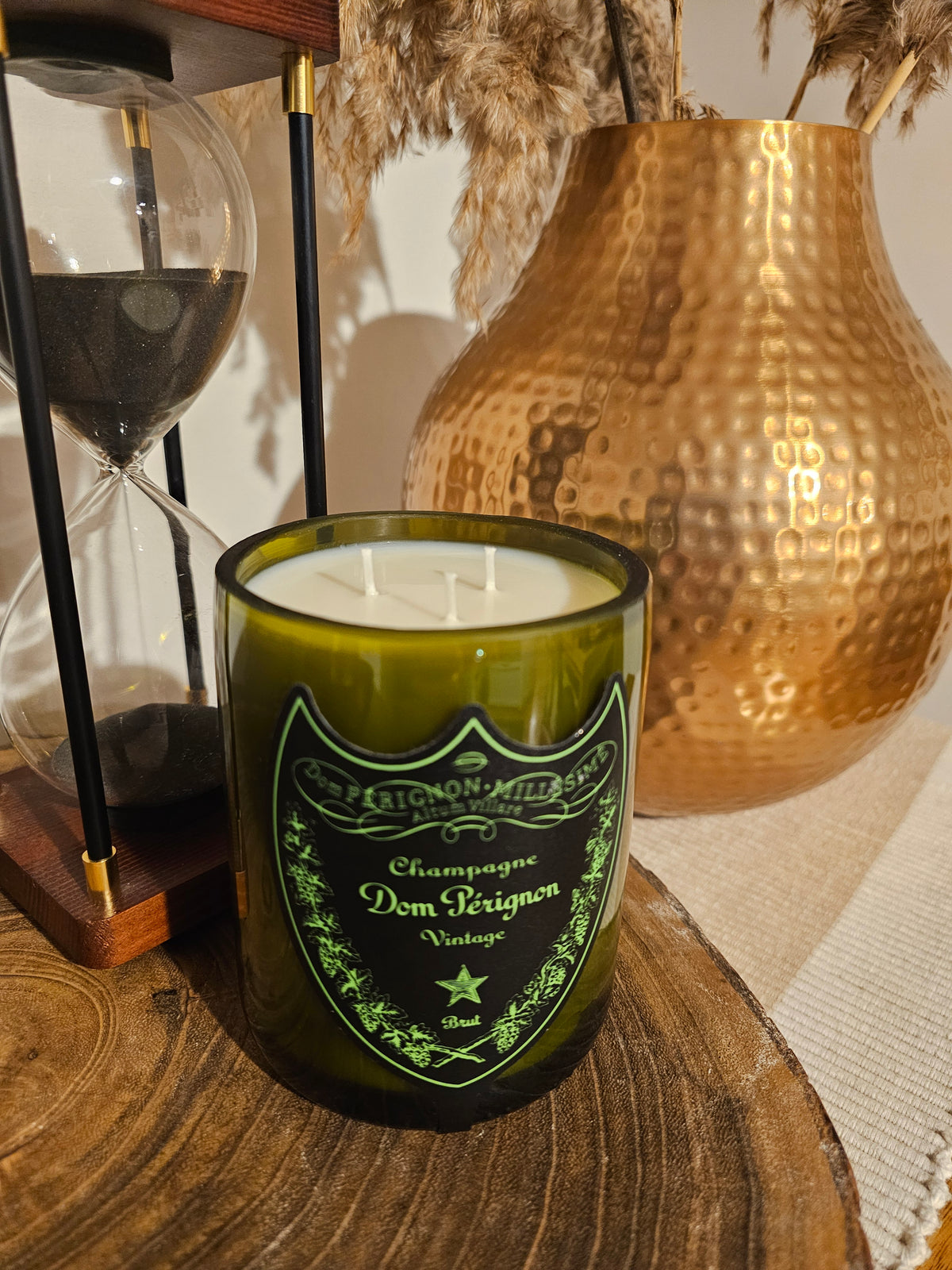 🥂 Black Cherry Scented Vintage Dom Pérignon Champagne Bottle Candle – Light-Up Edition ✨