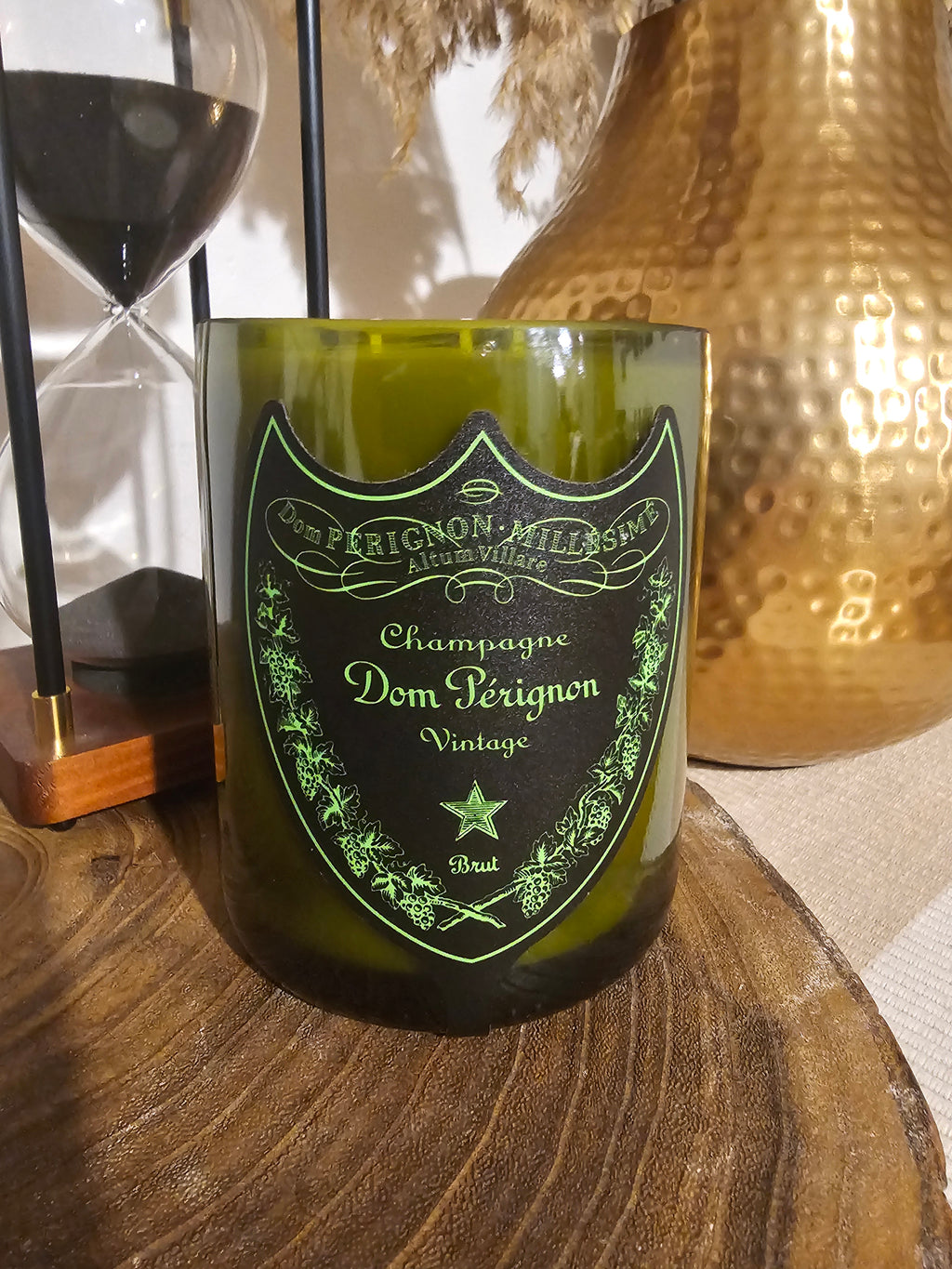 🥂 Black Cherry Scented Vintage Dom Pérignon Champagne Bottle Candle – Light-Up Edition ✨