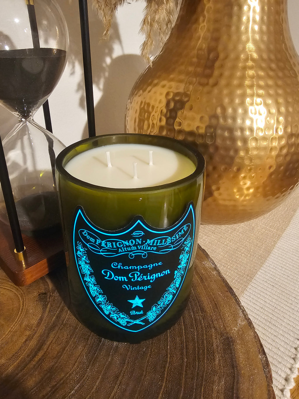🥂 Black Cherry Scented Vintage Dom Pérignon Champagne Bottle Candle – Light-Up Edition ✨