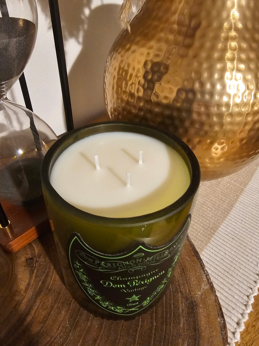 🥂 Black Cherry Scented Vintage Dom Pérignon Champagne Bottle Candle – Light-Up Edition ✨