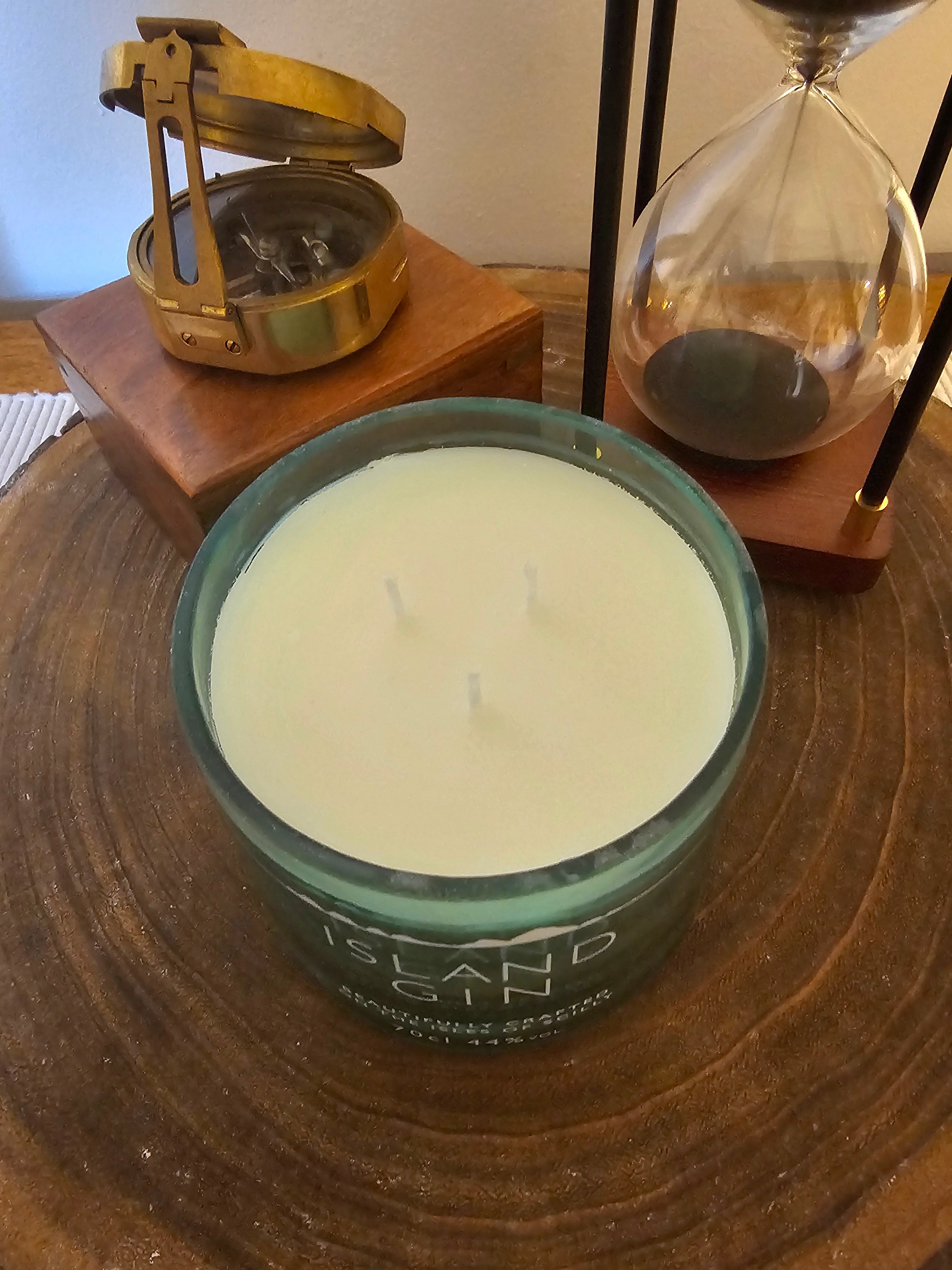 Handmade Upcycled Sweet Orange Scented Island Gin Bottle Candle With Lid - Genie Of Gins