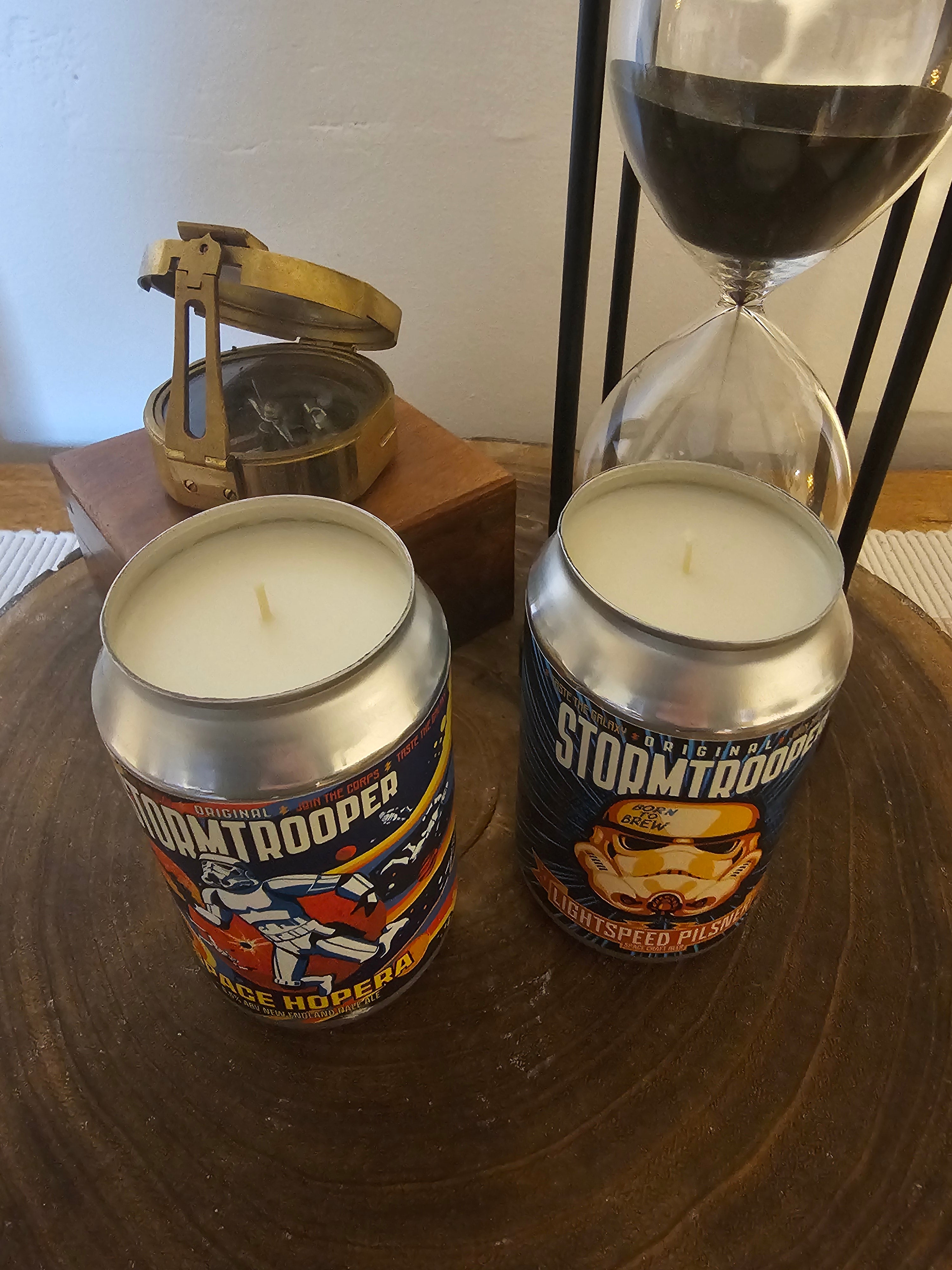 Retro Stormtrooper Beer Can Candle Set – Sweet Red Berry Scented (Upcycled Pair)