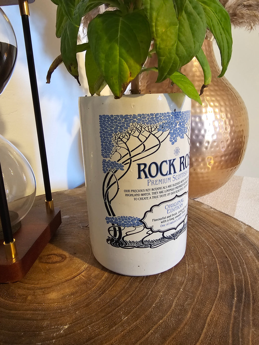 Upcycled Rock Rose Gin Bottle Plant Pot