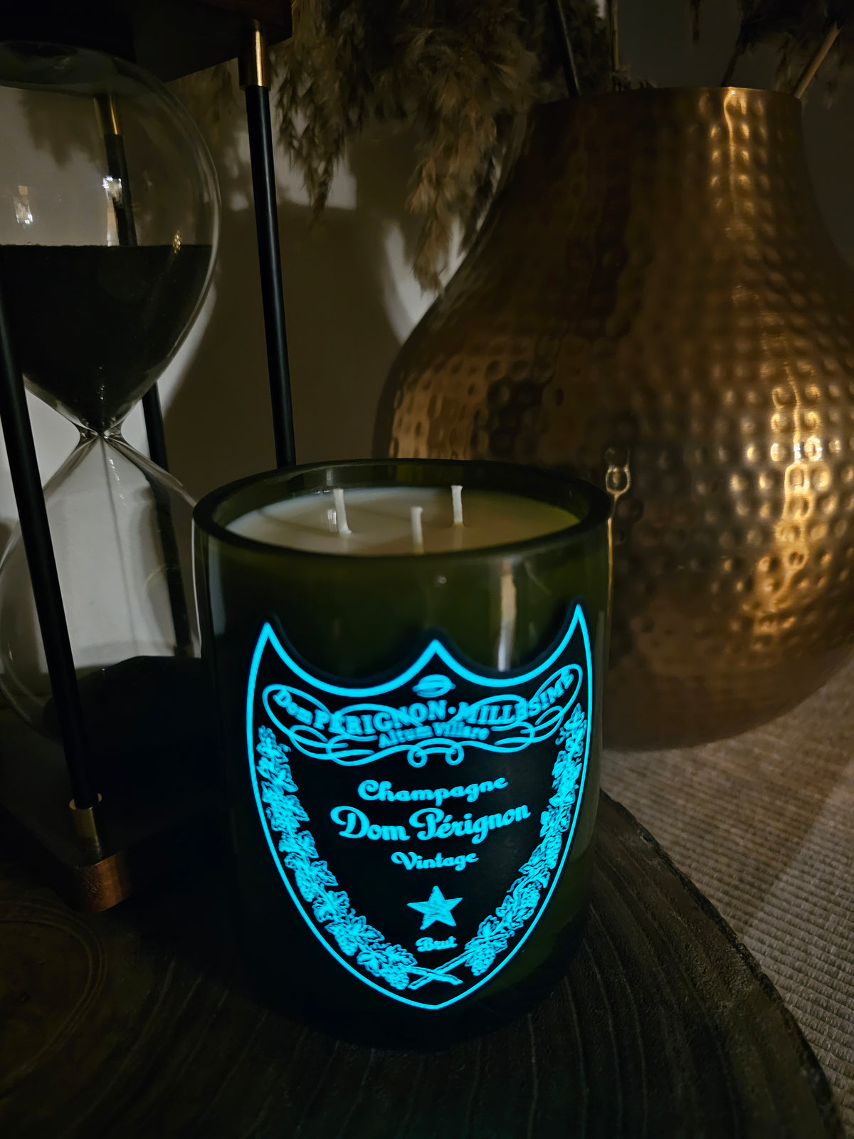 🥂 Black Cherry Scented Vintage Dom Pérignon Champagne Bottle Candle – Light-Up Edition ✨