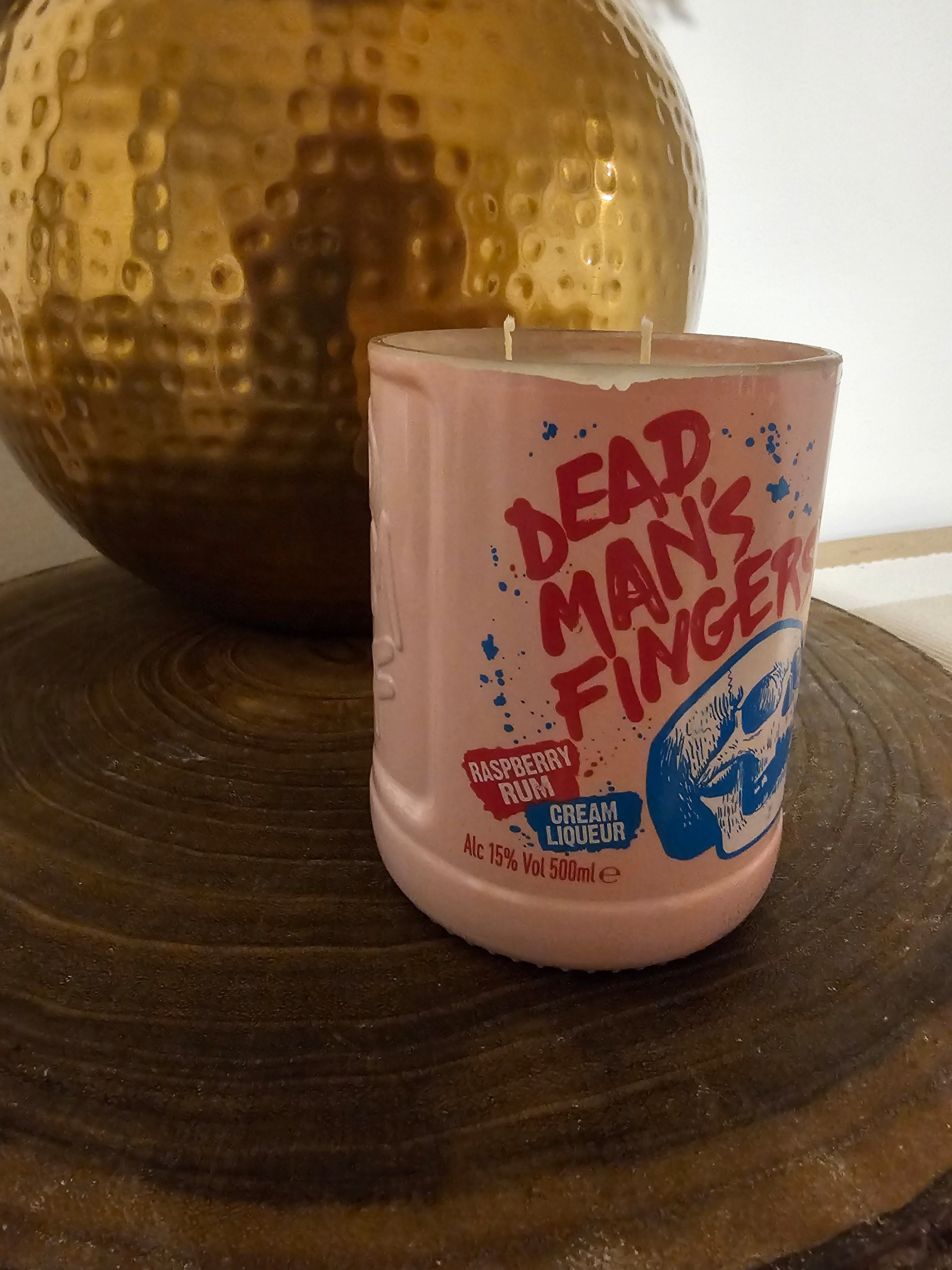 Lily of the Valley Soy Wax Candle, upcycled Dead Man’s Fingers Rum Bottle.