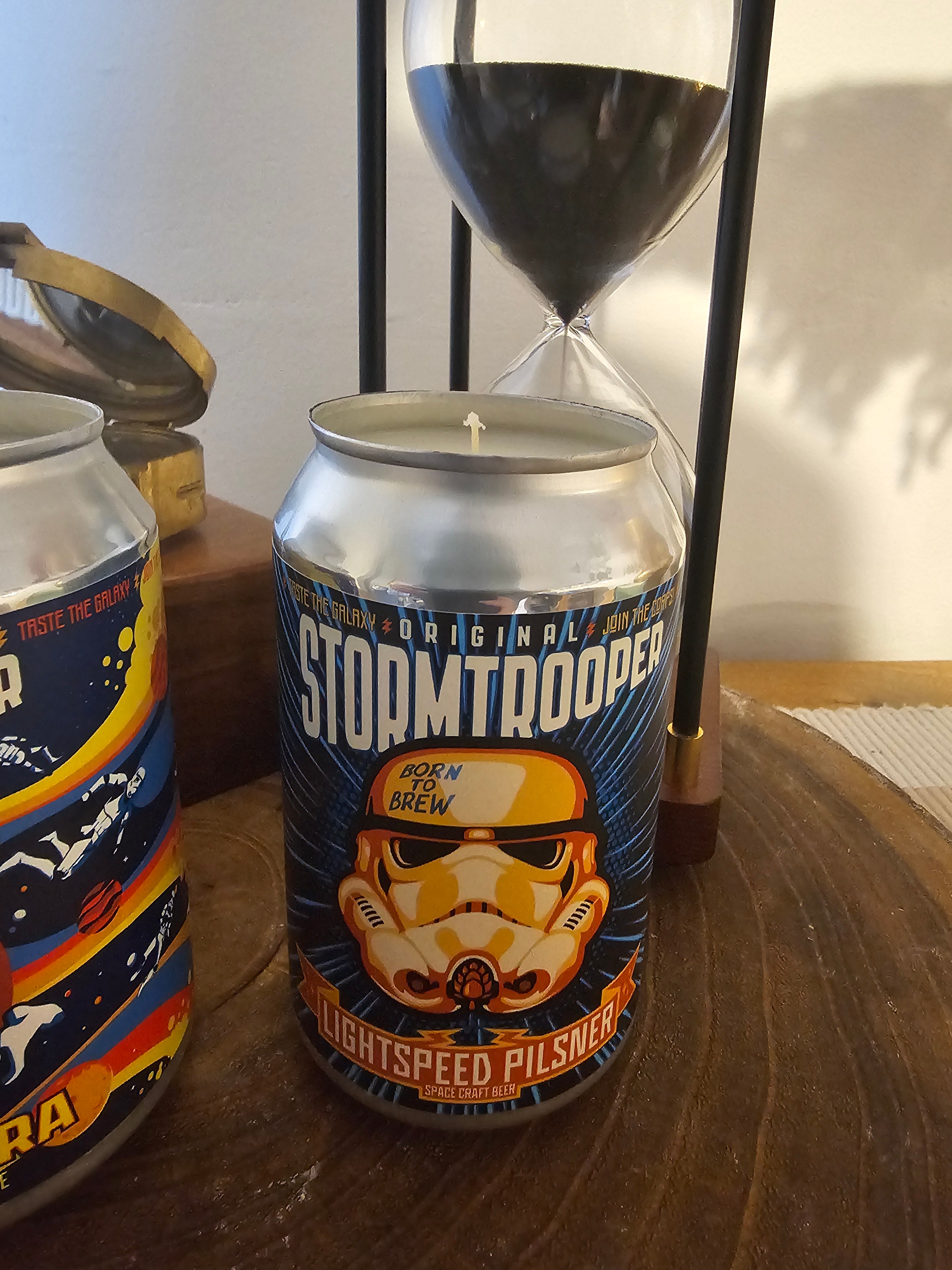 Retro Stormtrooper Beer Can Candle Set – Sweet Red Berry Scented (Upcycled Pair)